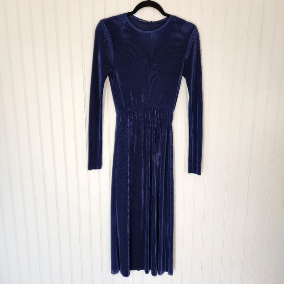 ZARA Blue Semi-Sheer Ribbed Long Sleeve Midi Dress Small - Picture 1 of 5